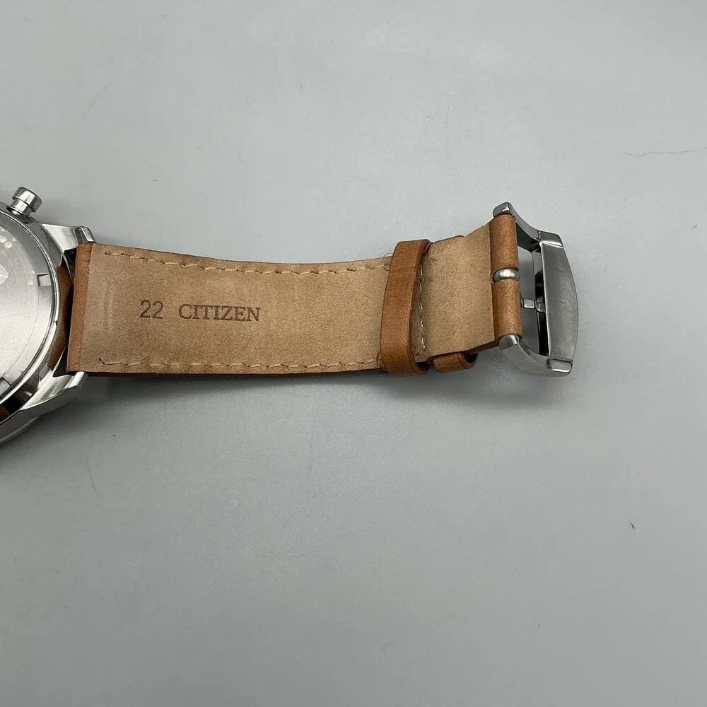 Citizen Eco-Drive Weekender Men Watch 44mm Silver Tone Brown Leather Chronograph